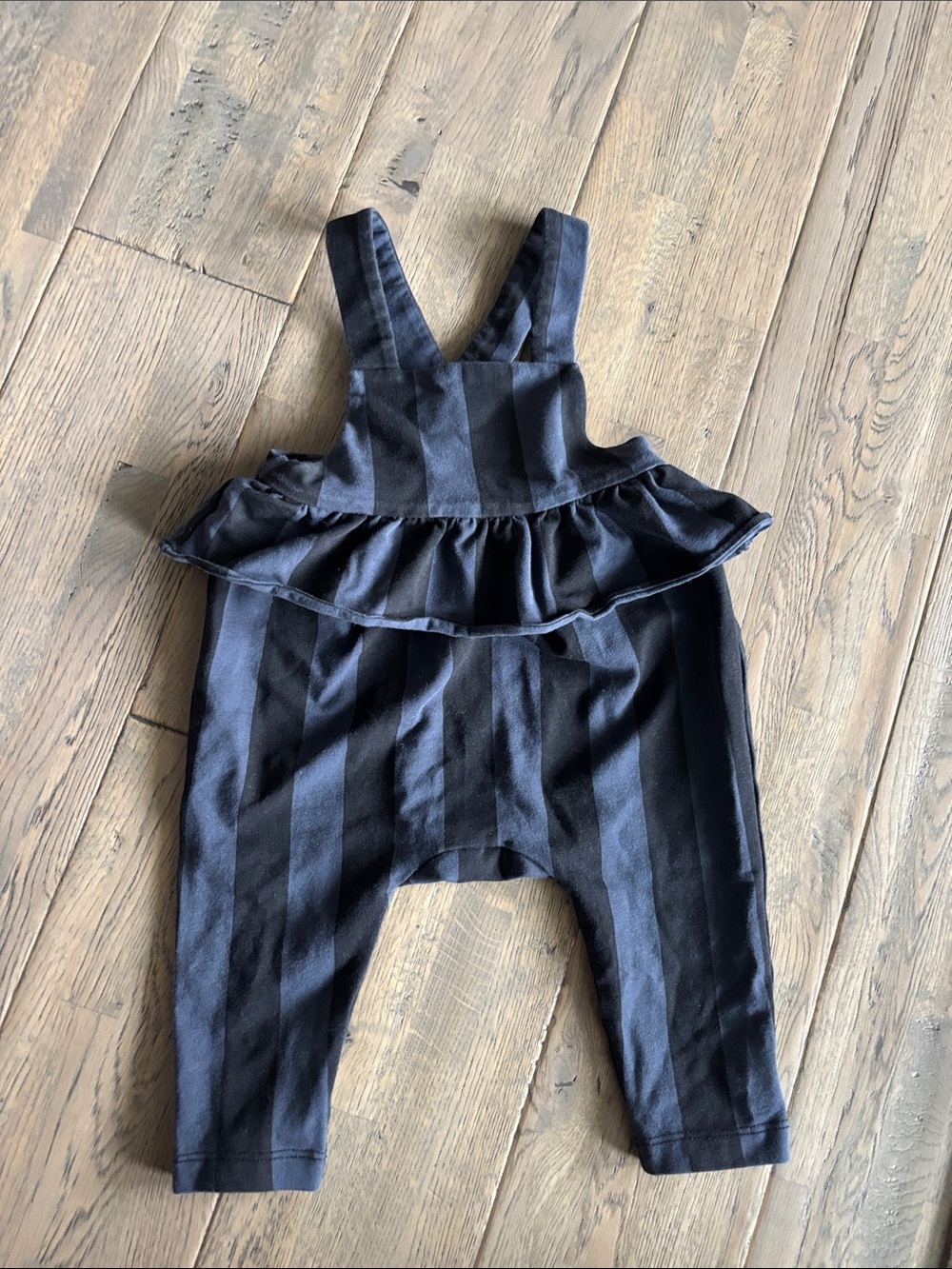 Tea Collection Black and Charcoal Striped Ruffle One-Piece Romper